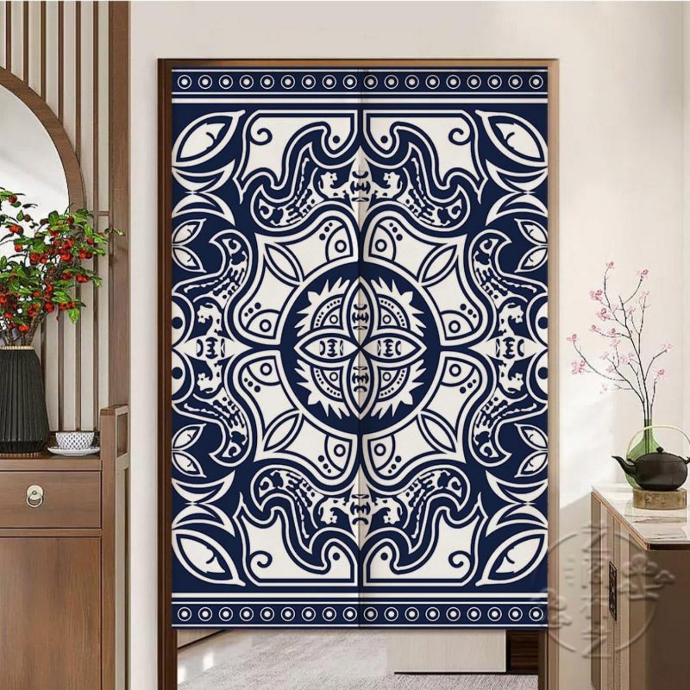 Guest Ruyunlai M06 Blue Pattern Japanese Noren Doorway Curtain, 100X150cm