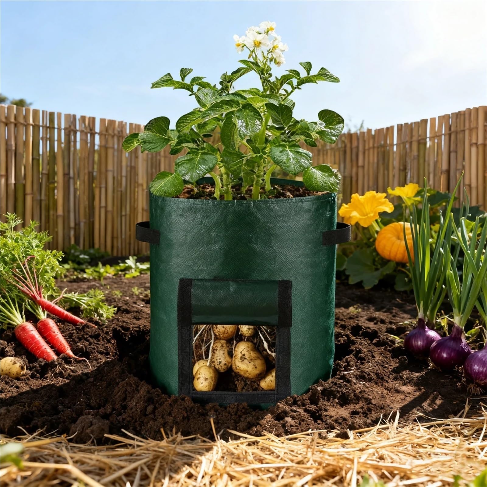 3 Sacs de Culture légumes 1/5/7/10 gallons, Pots Plantes en matériau PE for Pommes Terre, Carottes, conteneurs Jardinage Robustes avec poignées pour Plantes(10 Gallon-35x50cm)