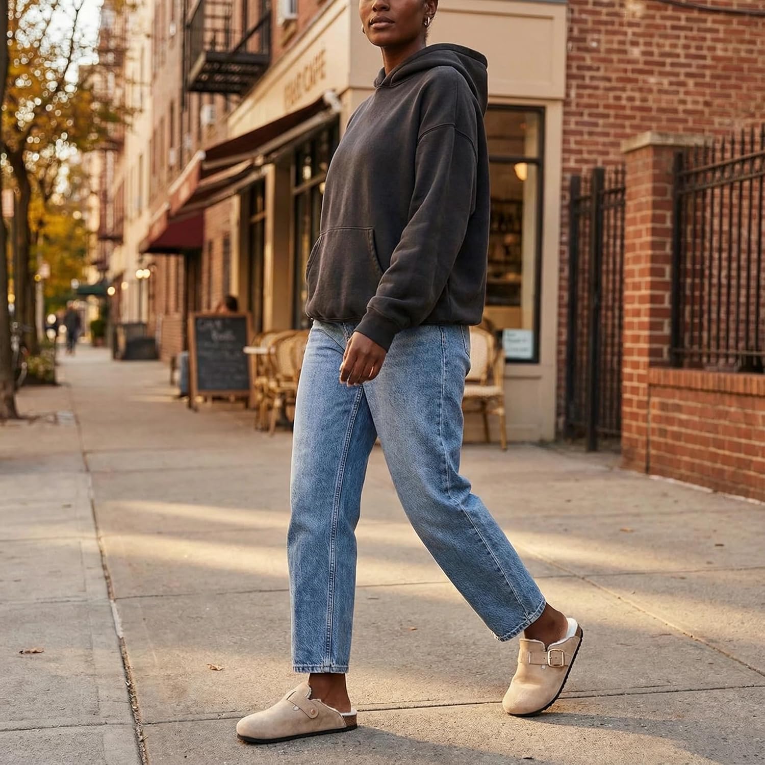 Women's Fuzzy Suede Clogs, Cozy Fur Lined Mules, Slip-On Winter Potato Shoes with Adjustable Buckle - Image 3