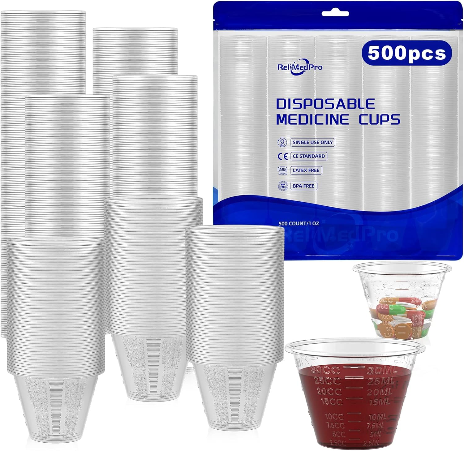ReliMedPro disposable graduated small plastic medicine Cups, bulk pack
