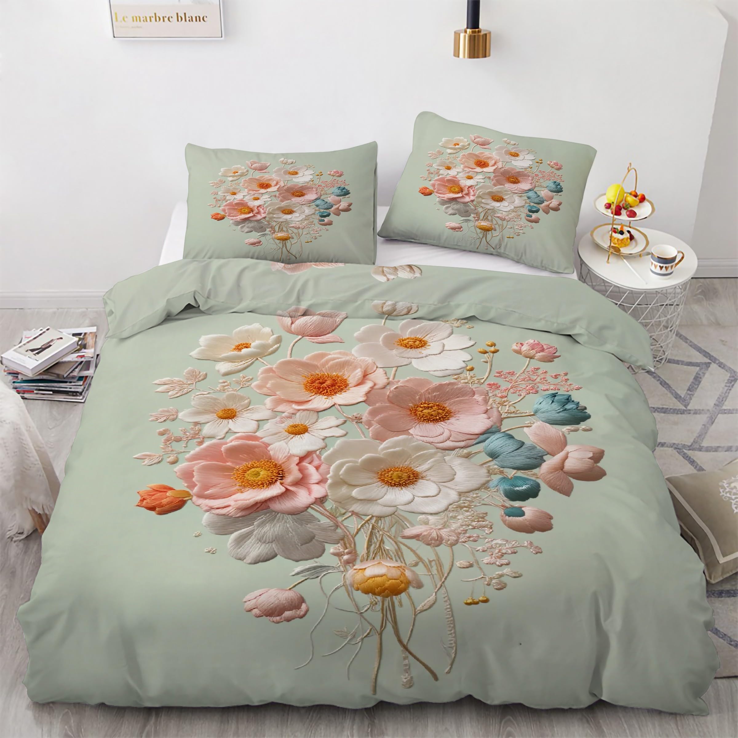 Housse de couette 220x240 zippée finie la couette qui glisse avec la parure de lit Fleuron