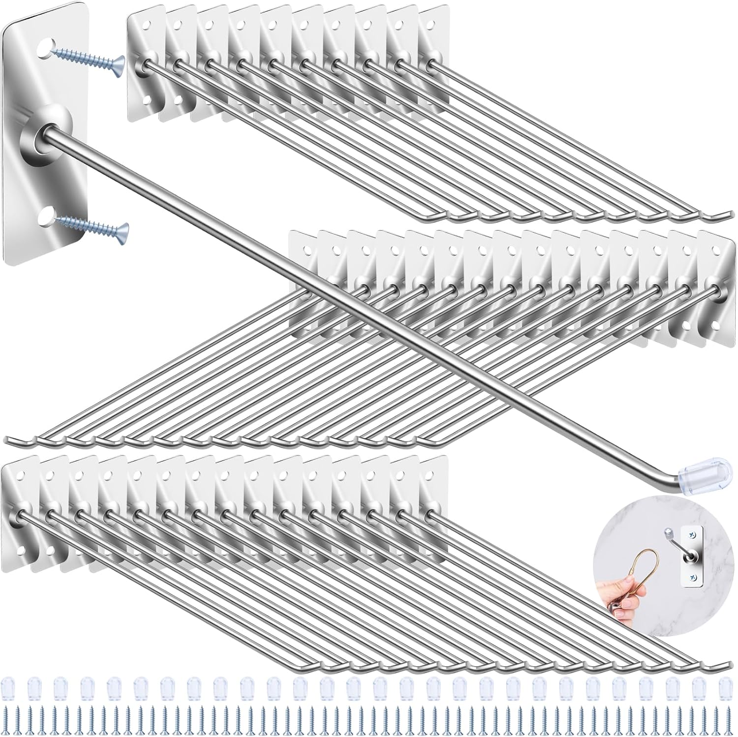 40 Pcs 10"/25CM Stainless Steel Wall Mounted Hooks with Protective Caps and Screws, Coat Bag Hat Utility Hook, Garage Tools Storage Organizer & Hanger for Office Kitchen Home Shop
