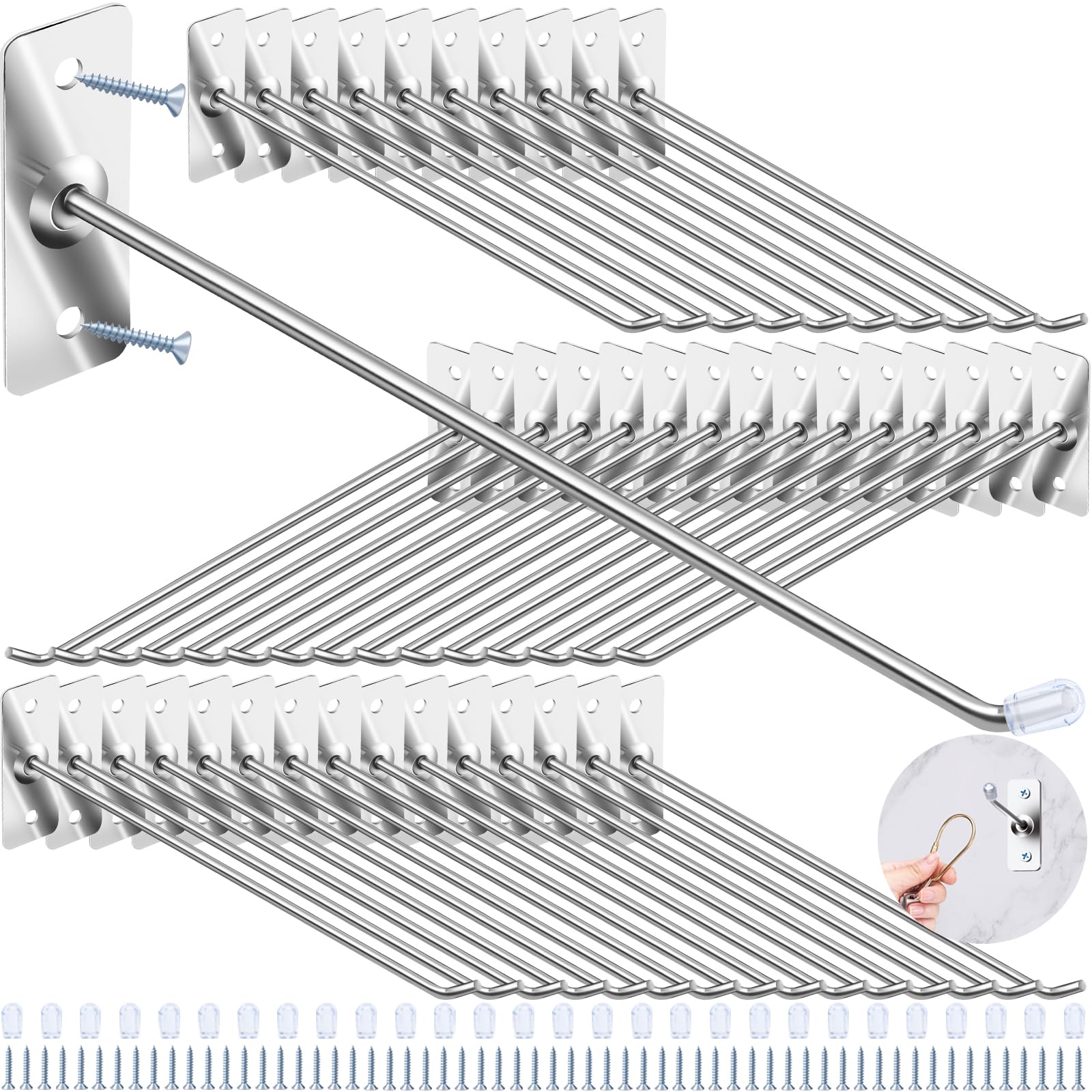 Yauhar 40 Pcs 10"/25CM Stainless Steel Wall Mounted Hooks with Protective Caps and Screws, Coat Bag Hat Utility Hook, Garage Tools Storage Organizer & Hanger for Office Kitchen Home Shop