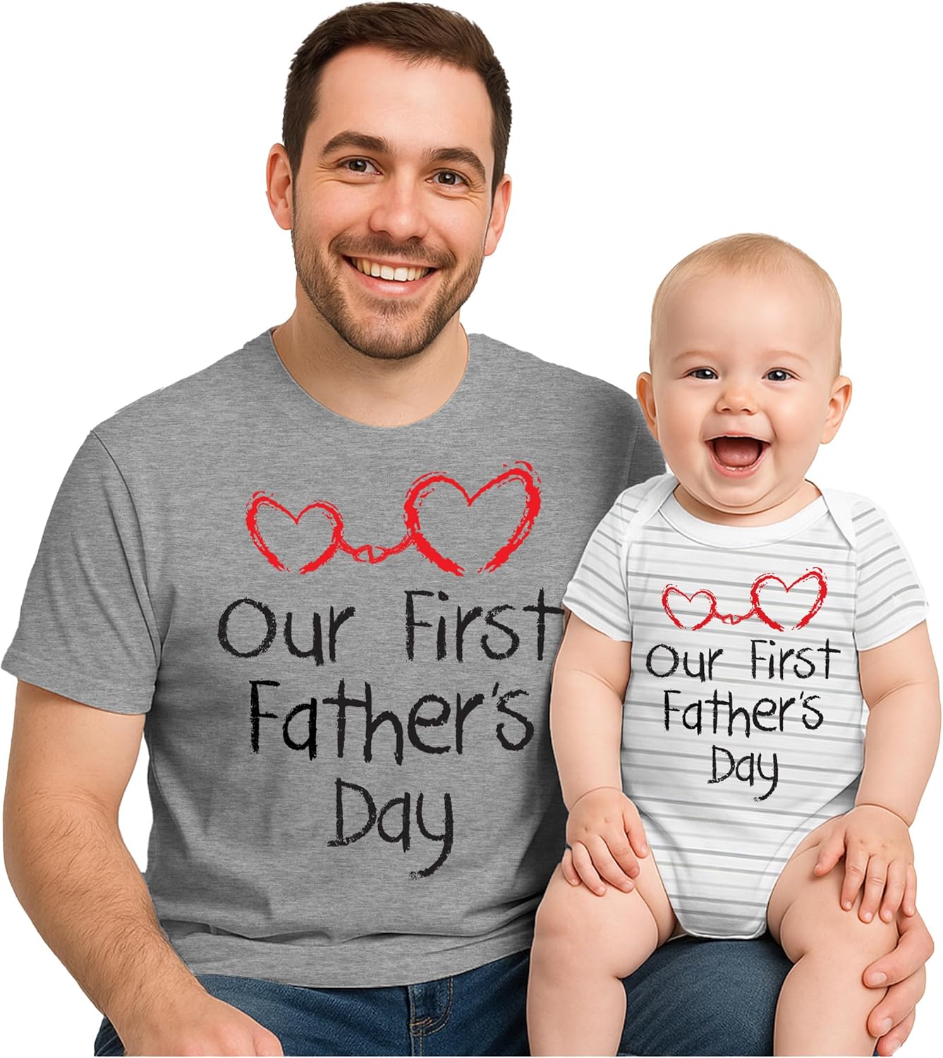 Tstars Our First Father's Day Dad and Baby Matching Outfits | New Dads Gift Adult Shirt and Infant Bodysuit