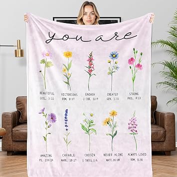 Christian Gifts for Women Birthday, Christian Blanket with Flowers, Inspirational Religious Gifts for Mom Her, Christmas Spiritual Presents for Sister Grandma, Soft Throw Blanket 40 x 60