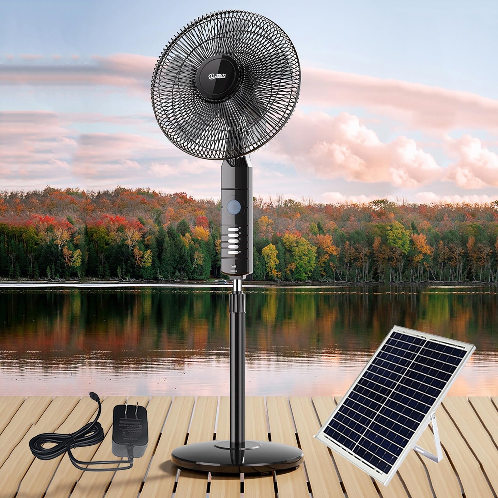 JKJZSALJ Floor Fan,Rechargeable Solar Fan,Travel Fans,Pedestal Fans,Camping Fan; 3 Wind Speeds,16In,Night Light,Usb Charging Port,Height Adjustable,Outdoor,Gathering,Gara