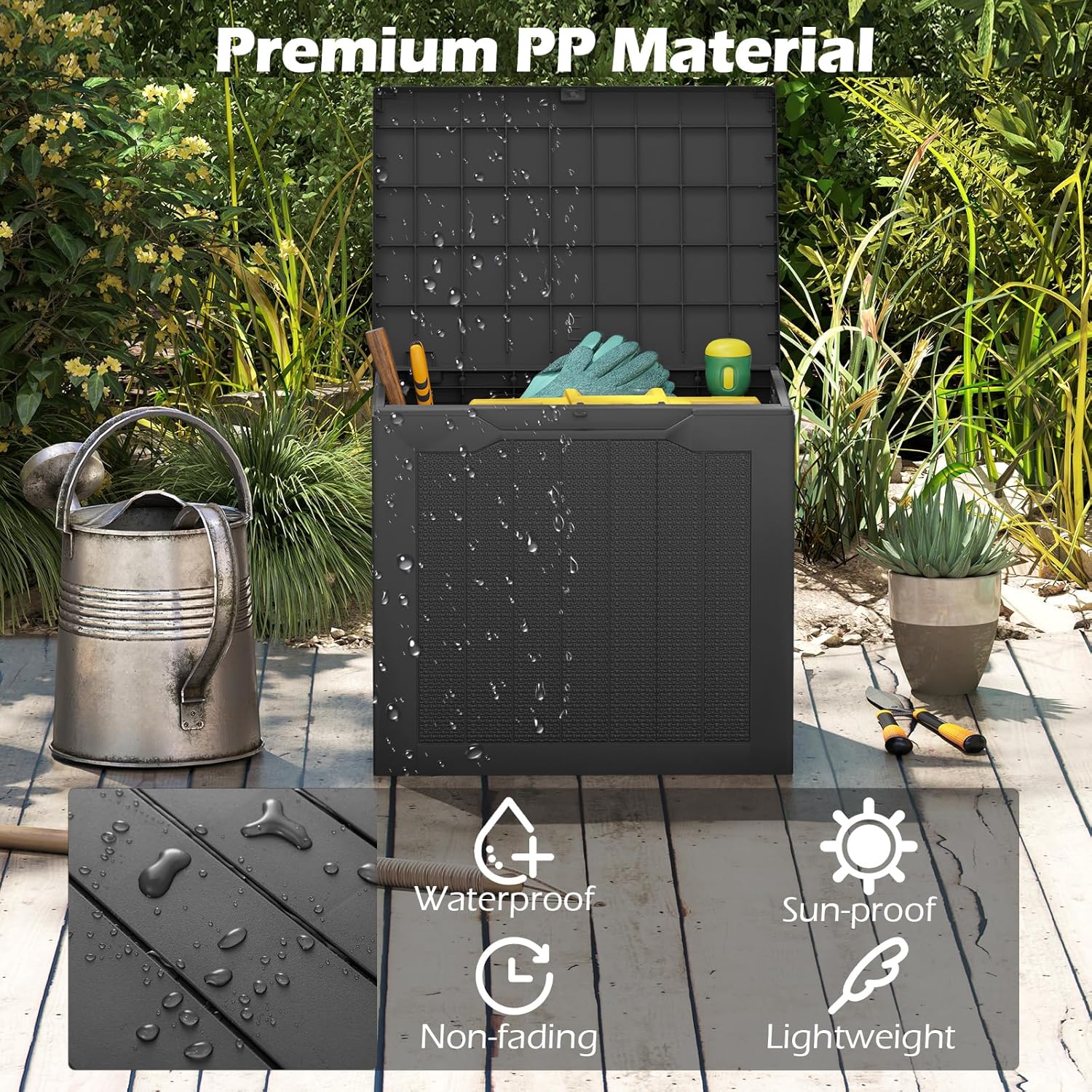 Giantex 25 Gallon Outdoor Storage Box, Patio Deck Box with Lockable Lid, Wicker-woven Texture, Waterproof Storage Bench for Pool Accessories, Garden Tools, Package Delivery, Patio Furniture (Black)