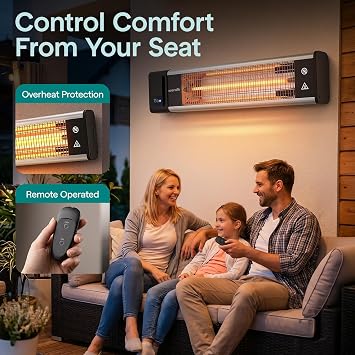 SereneLife Portable Infrared Indoor and Outdoor Electric Space Heater with Remote, IP65 Approved, 1500 Watt Wall-Mounted Hanging for Patio, Restaurant, Backyard, Garage, Decks, Gazebos, Cafes