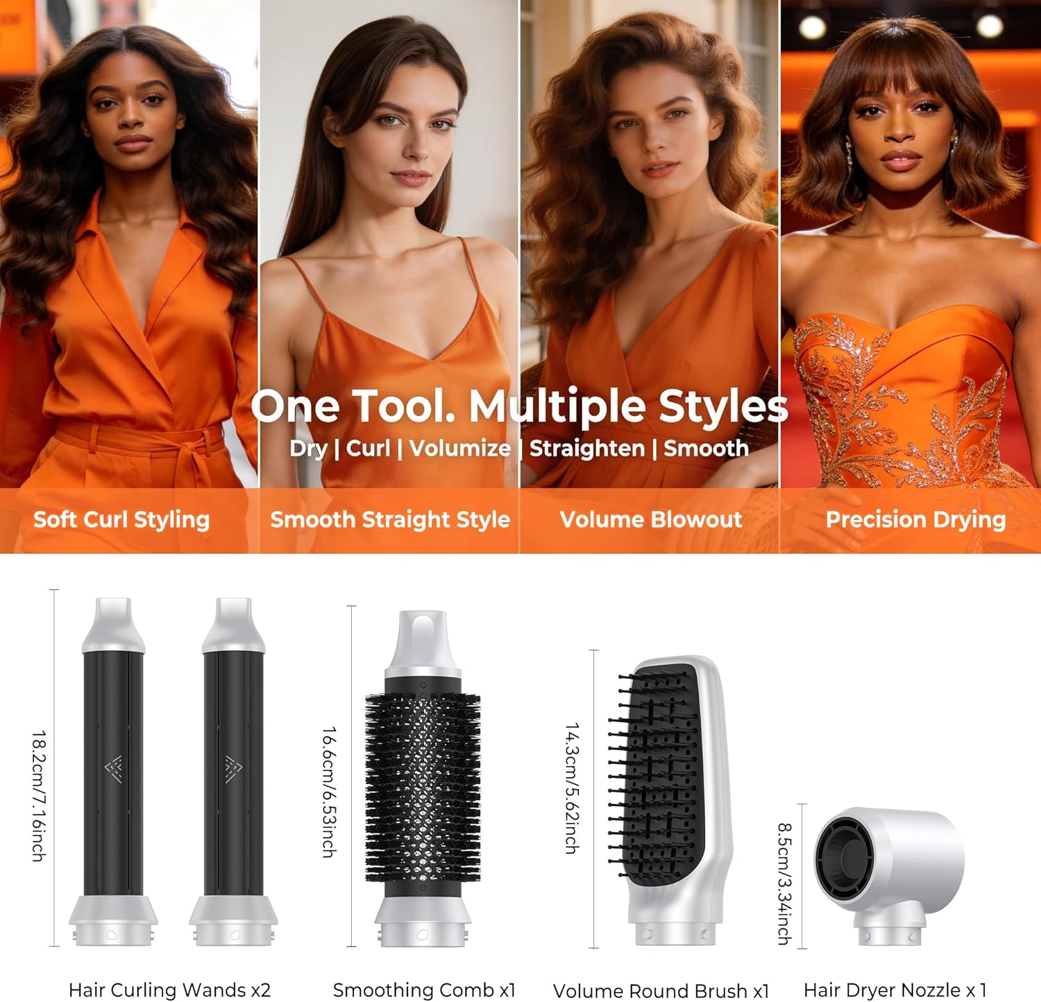 5 in 1 Blow Dryer Brush,Upgrade Blow Dryer Brush Air Curler Air Curling Wrap Styler, Fast Drying & 3 Adjustable Temperatures Hot Air Brush,Detachable Hair Styling Set for Drying Curling Straightening