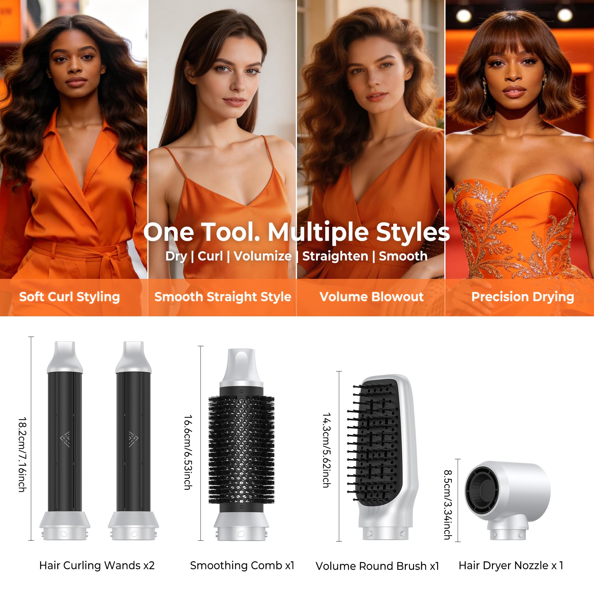Air Styler 5 in 1 Spazzola Asciugacapelli, Hair Styler 1000W Multistyler con Arricciacapelli Automatico Spazzola Rotante per Capelli Spazzola Lisciante per Volume, Lisciare, ricci, Ideale Come Regalo