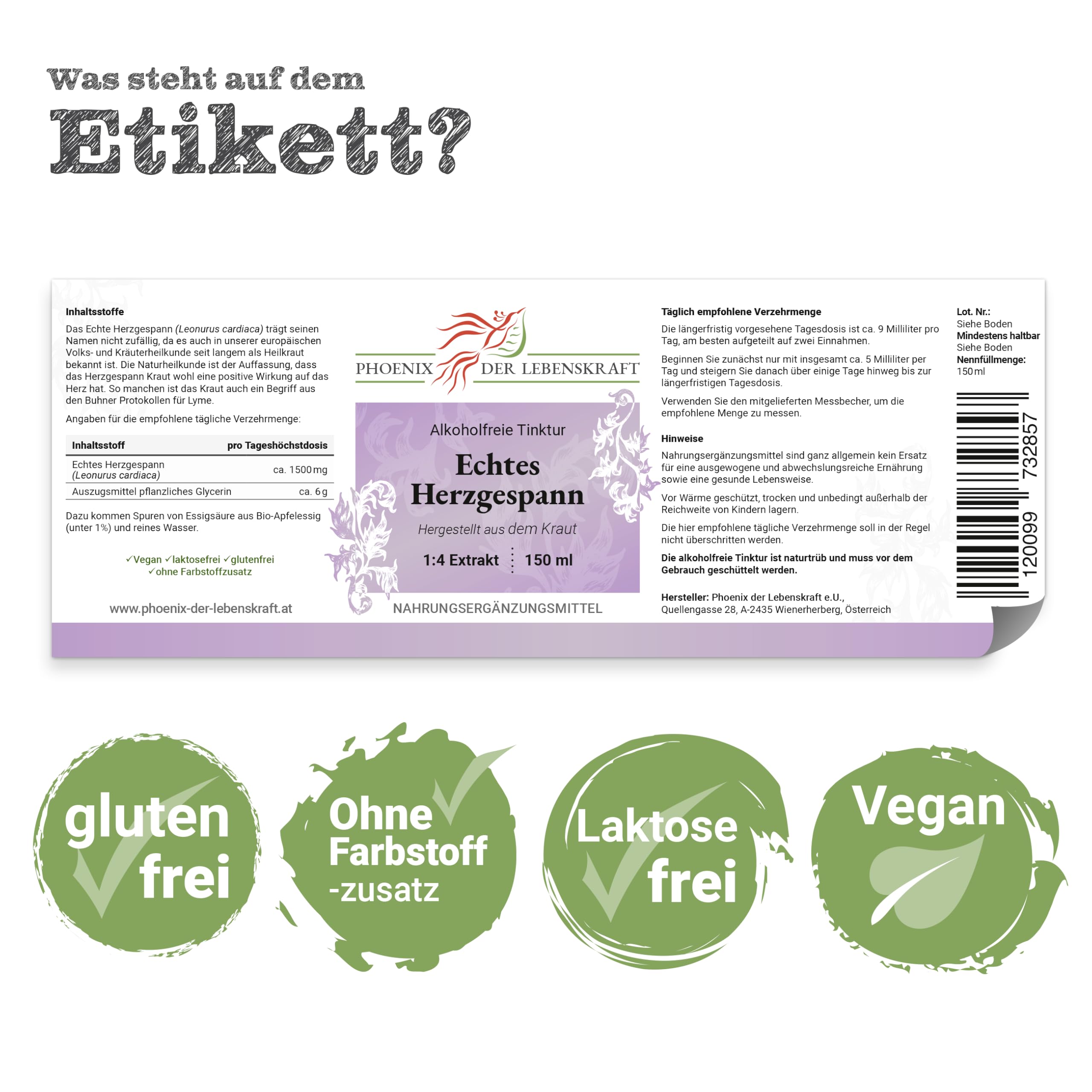 Echtes-Herzgespann Tinktur (alkoholfrei) 150 ml | Leonurus cardiaca Tropfen (1:4 Auszug) | Hergestellt in Österreich | Nahrungsergänzungsmittel mit Herzgespannkraut in pflanzlichem Glycerin