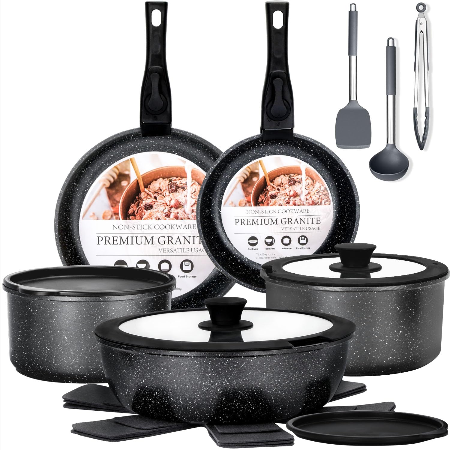 Pots and Pans Set Nonstick, 15 Piece Cookware Set with Detachable Handle, Induction Hob Pan Set, Stackable Kitchen Cookware with Lids, Oven Safe