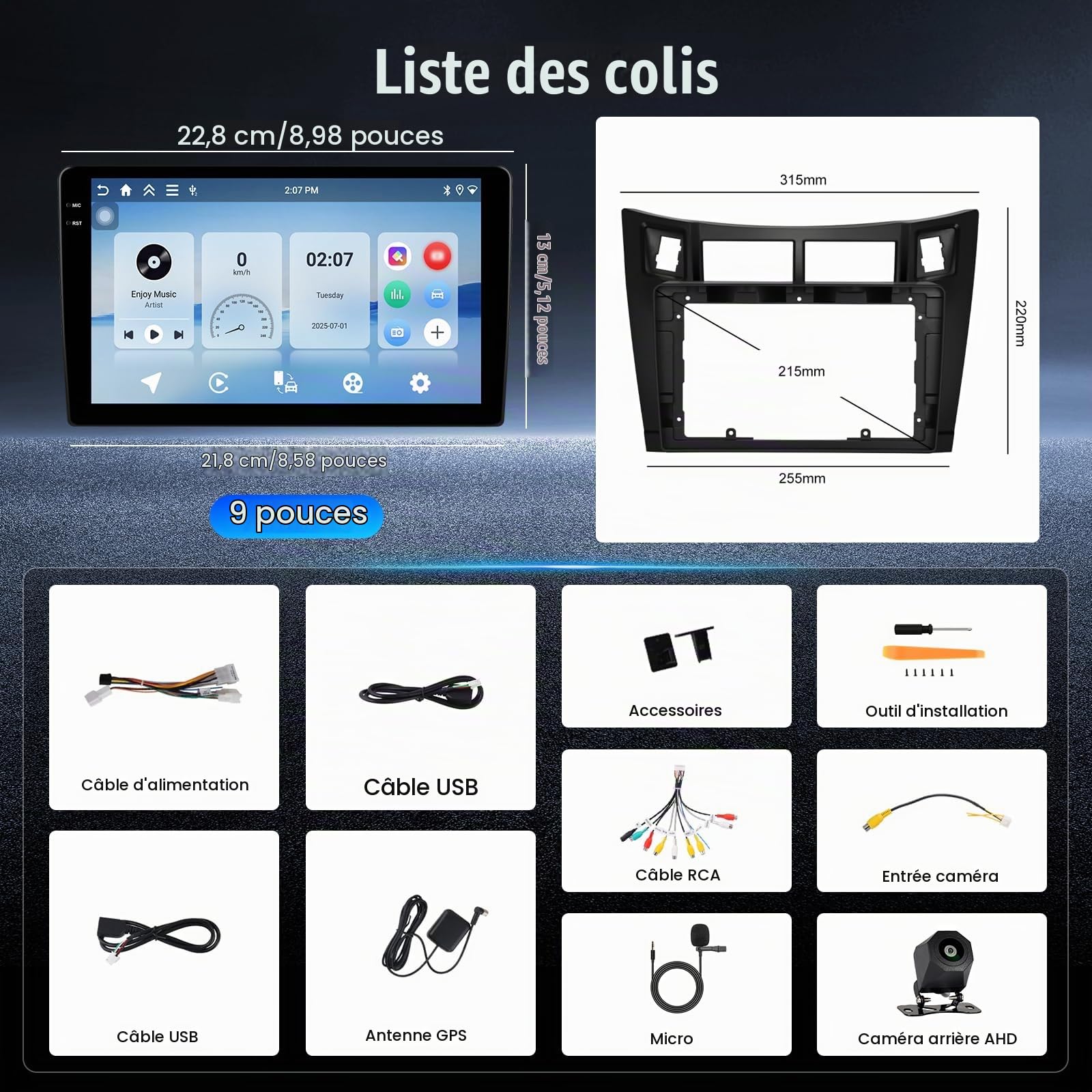 4+128G Autoradio avec CarPlay Android Auto pour Toyota Yaris 2006-2011