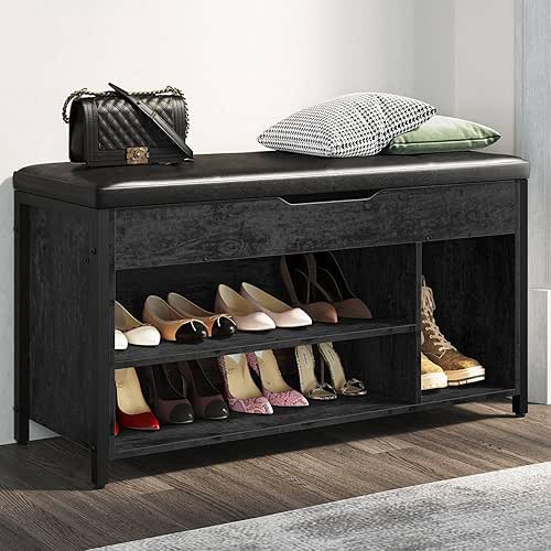 Shoe Bench, Lift Top Shoe Storage Bench, Adjustable Shelf Entryway