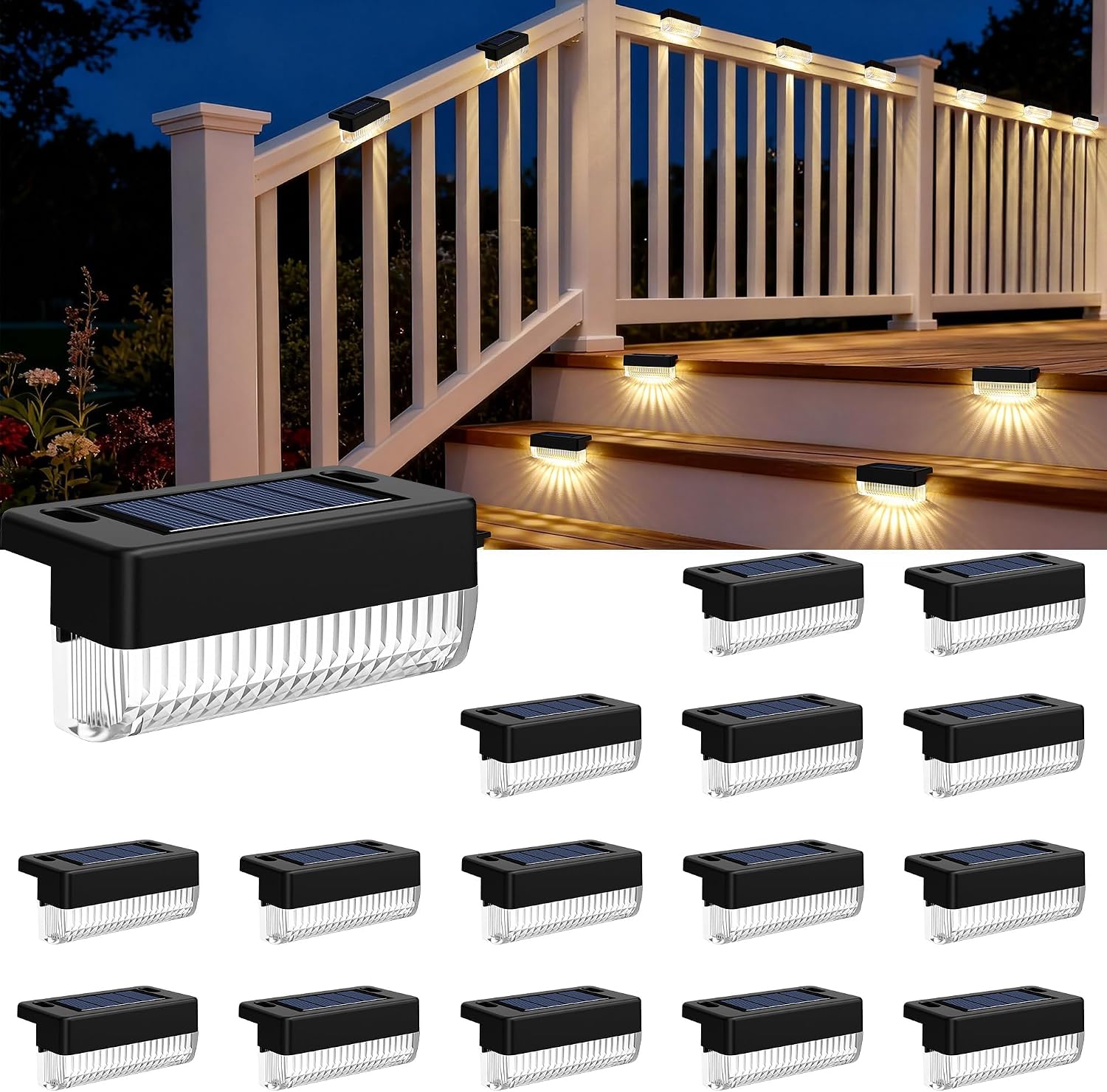 Solar Deck Lights Outdoor, Solar Step Lights Waterproof, 16 Pack Warm White