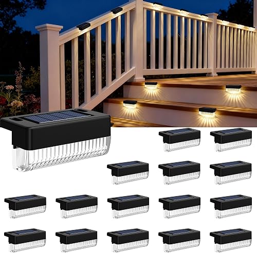 COOZAMING 16 Pack Solar Deck Lights Outdoor Waterproof Warm White Step Lights Dusk to Dawn COOZAMING 16 Pack Solar Deck Lights Outdoor Waterproof Warm White Step Lights Dusk to Dawn