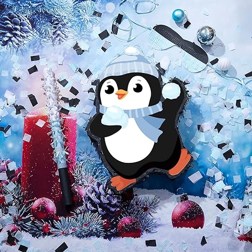 Miniatura 5 de Lewtemi Piñata de pingüino de 15.1 pulgadas, suministros de fiesta de pingüino, piñata de caramelo con palo de confeti y venda, regalo para Navidad,