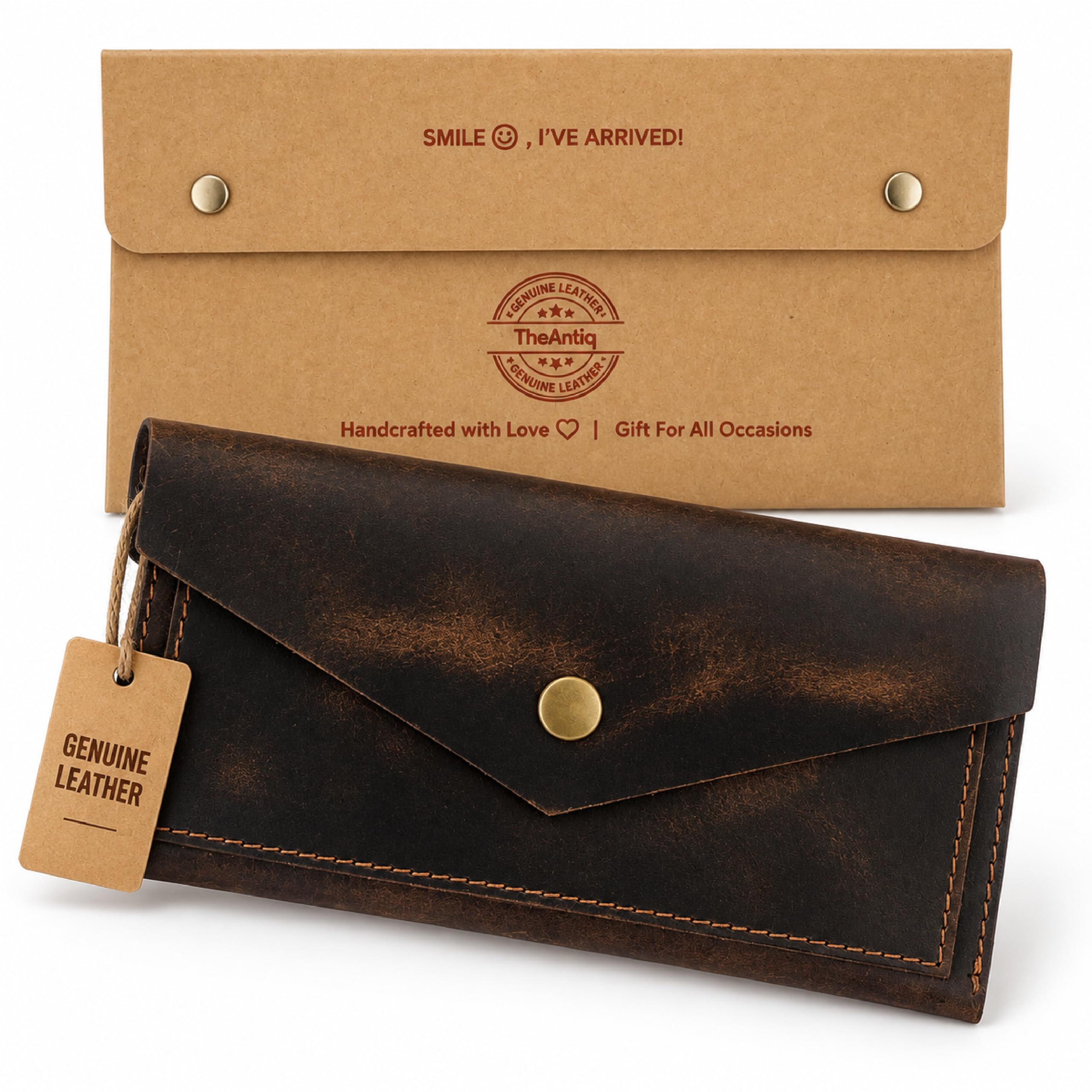 Brown Leather Cash Envelopes for Money - Small Money Pouch With Mobile Holder, Handmade Leather Wallets Currency Holder - Money Organizer for Cash Money Bag for Travel Wallets for Women