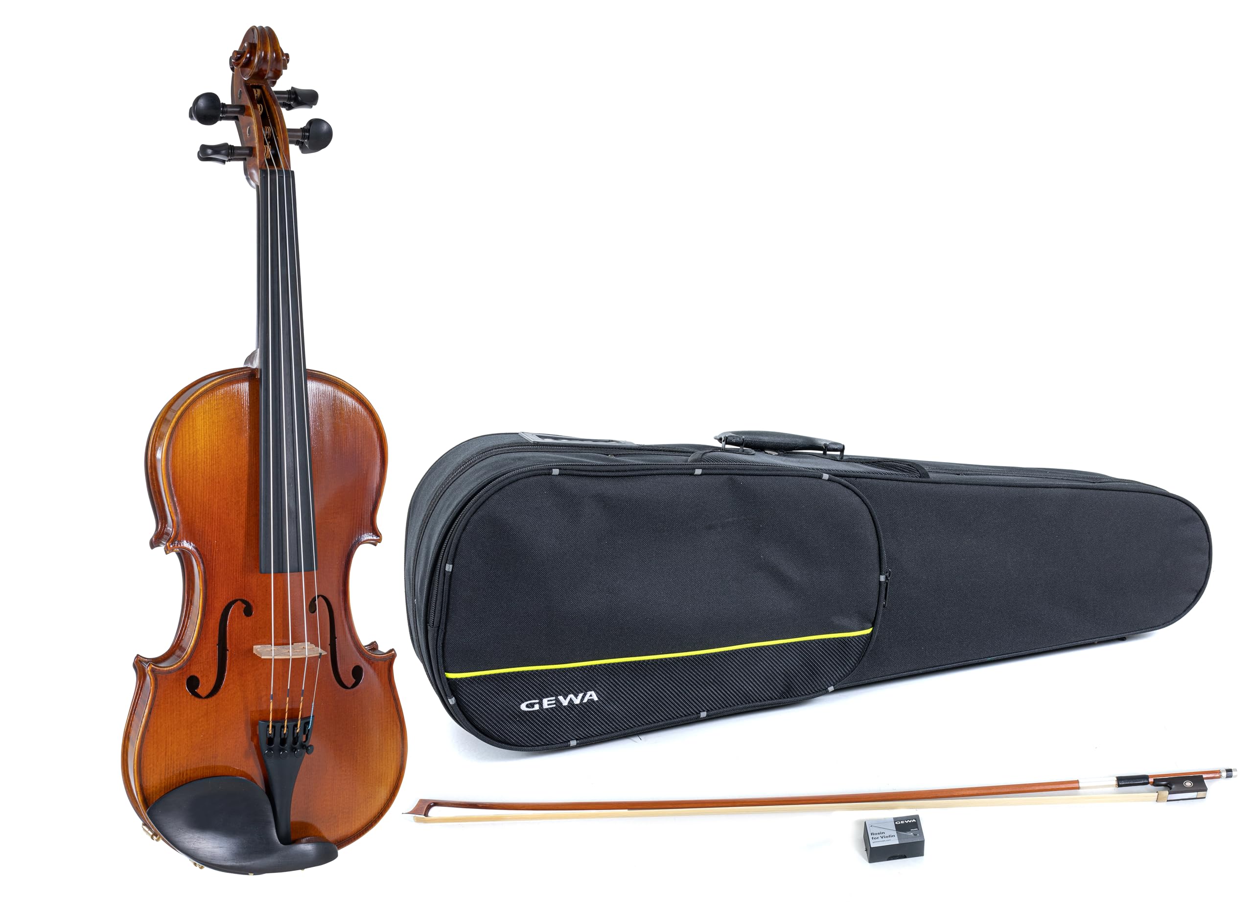 GEWA, set di violini serie Maestro 1 VL 3, 4/4 pronto per l'uso con custodia sagomata, arco in carbonio e corde Il Cannone