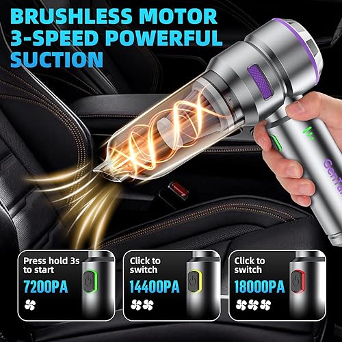 Miniatura 2 de Aspiradora portátil inalámbrica para automóvil, 18000 PA, aspiradora portátil inalámbrica, plumero de aire de alta potencia con motor sin