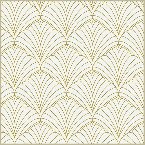 Miniatura 9 de Dimoon Papel tapiz geométrico para despegar y pegar, 78.7 x 17.3 pulgadas, papel adhesivo blanco y dorado, papel tapiz en forma de abanico, curvado,