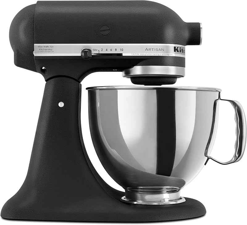 Artisan, batidora de pie con cabezal inclinable de 5 cuartos, KSM150PS, hierro fundido negro | Incluye protector de vertido para mezclar sin ensuciar, 10 configuraciones de velocidad, agregue ingredientes fácilmente con el diseño de cabezal inclinable
