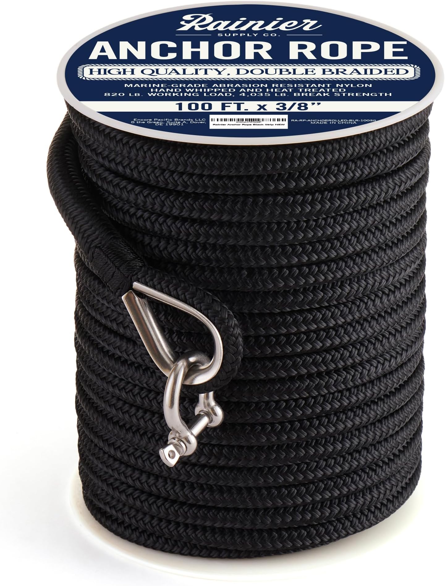 RainierSupplyCo Boat Anchor Rope - Double Braided Marine Rope Anchor Line - 100/150 / 200/300 ft Nylon Boating Line with 316 Stainless Steel Thimble and Heavy Duty Marine Grade