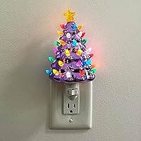 Vista 10 de Milltown Merchants Luz nocturna de cerámica para árbol de Navidad, árbol de Navidad con luces, árbol de cerámica vintage iluminado, mini luz