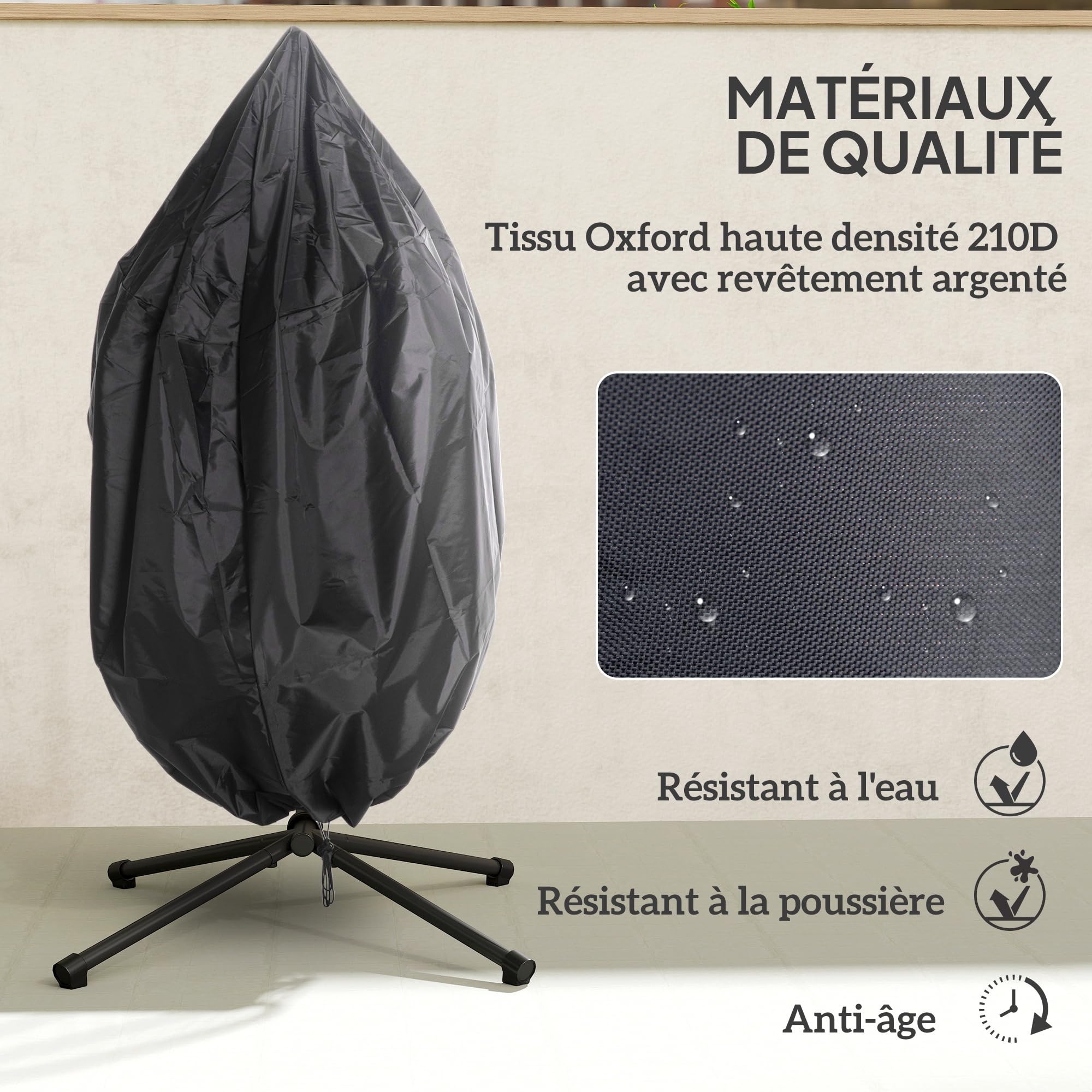 Outsunny Fauteuil Suspendu Pliable en résine tressée Support Gris et Noir