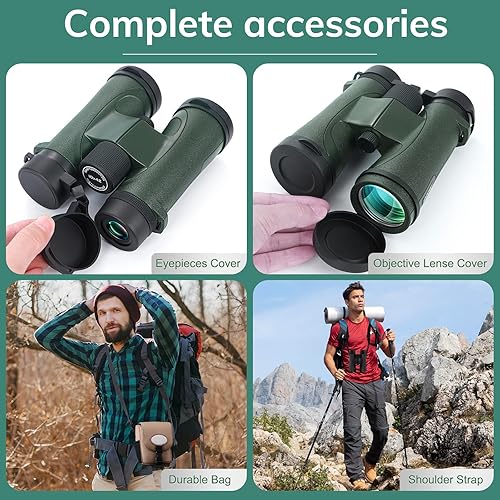 Miniatura 7 de occer Prismáticos profesionales de 10 x 42 para adultos, prismáticos compactos de fácil enfoque con correa para el hombro, binoculares ópticos de
