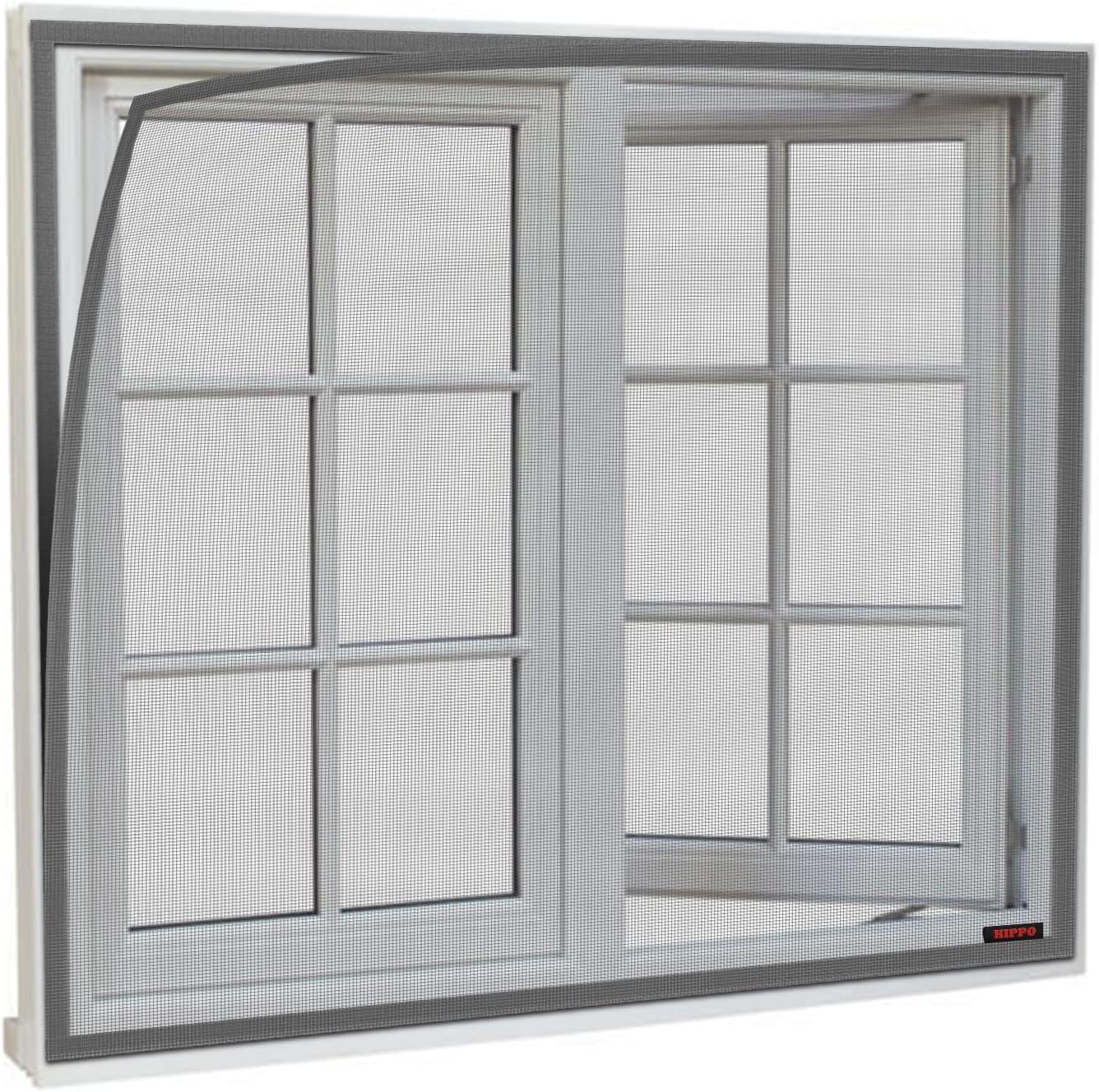 HIPPO Fiberglass Window Mosquito Net Screen Mesh 120 GSM Fiberglass Insect Net with Strong Self Adhesive Loop Tape (50CMX50CM, Grey, Pack of 1)