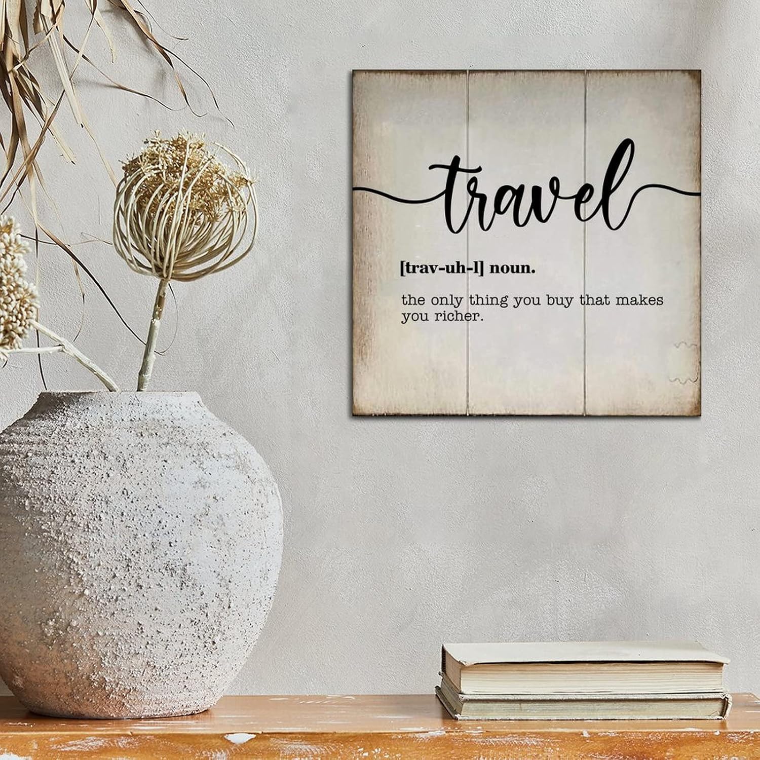 LITTLEGROVE SEEDS Travel Definition Wood Signs Travel Definition Typography Wood Plaque Wall Art Rustic Wall Decorations for Living Room Kitchen Home Decor Signs Wall Hanging Sign 12x12in