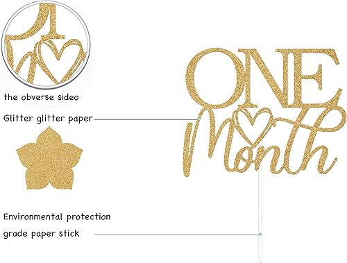 Miniatura 2 de Decoración de pastel de un mes con purpurina dorada, decoración para tartas de bienvenida de recién nacido, decoración de pastel de bebé de