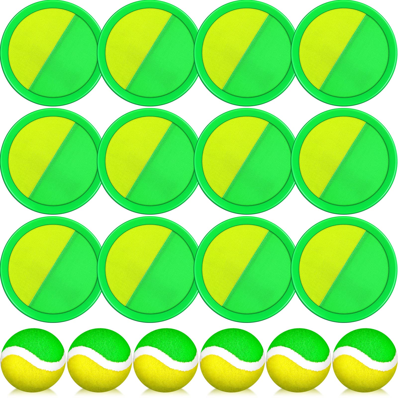 Charniol Kids Toss and Catch Game,Yellow Green,12 Paddles 6 Balls