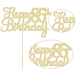 Gyufise 1Pc Gold Happy 85th Birthday Cake Topper Glitter 85th Birthday Cake Pick Cheers to 85 Years Old Eighty Five Fabulous Cake Decorations for 85th Birthday Theme Party Supplies