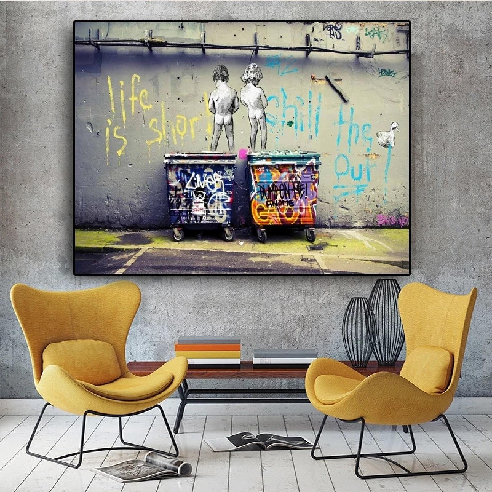 Carteles e impresiones Graffiti Art Canvas Life is Short Chill the Duck Out Lienzos Cuadros de arte callejero Decoración del hogar 70x125cm (28''x49'') Marco interior