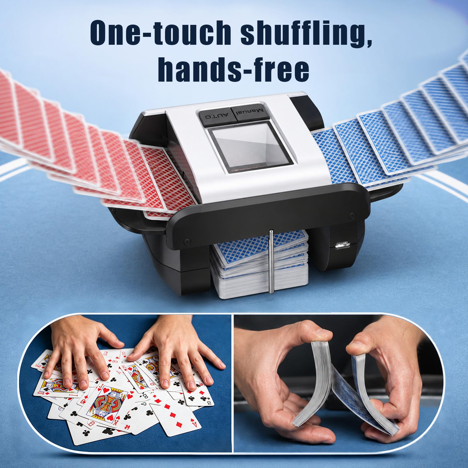 Shuffler automatico di carte, Shuffler per carte ricaricabile, 2 mazzi, batteria integrata da 2000 mAh, ricarica USB-C, a basso rumore per carte da gioco UNO UK