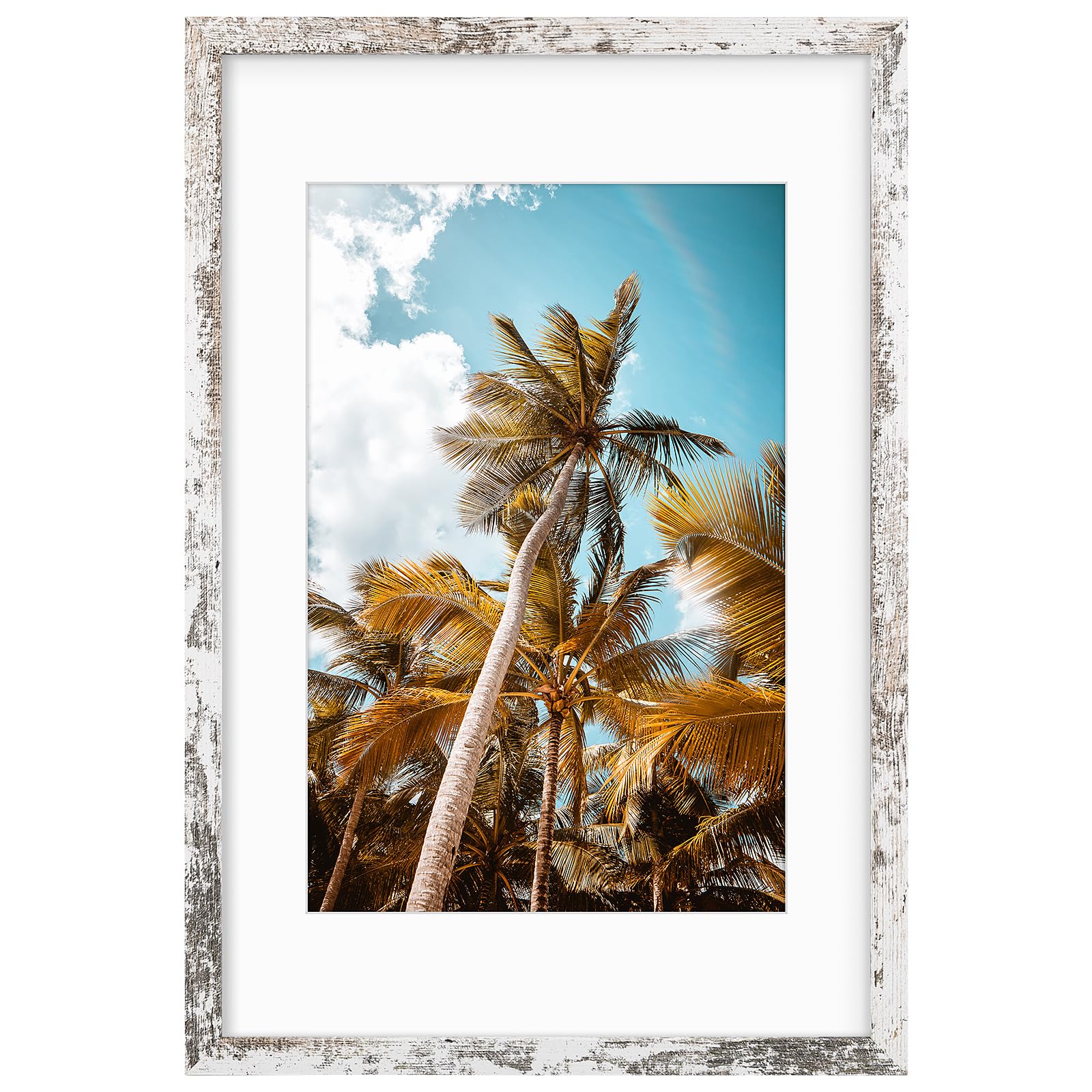 16x24 Distressed White Picture Frame with Real Glass Mat for 12x18
