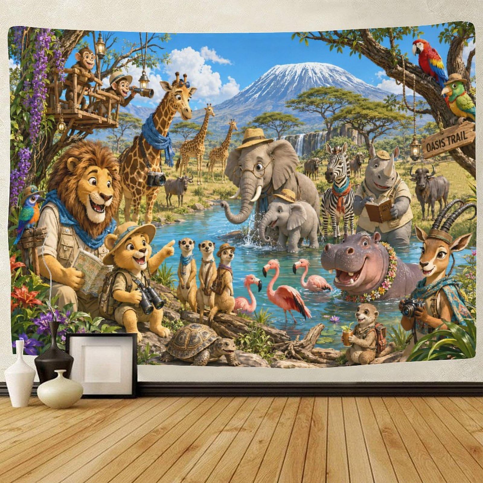 GPMNBCXZK African Savannah Wildlife Animals 3D Print Wall Tapestry Wall Art Decor Tapestries Poster Curtain Living Room College Dorm 180cmx230cm