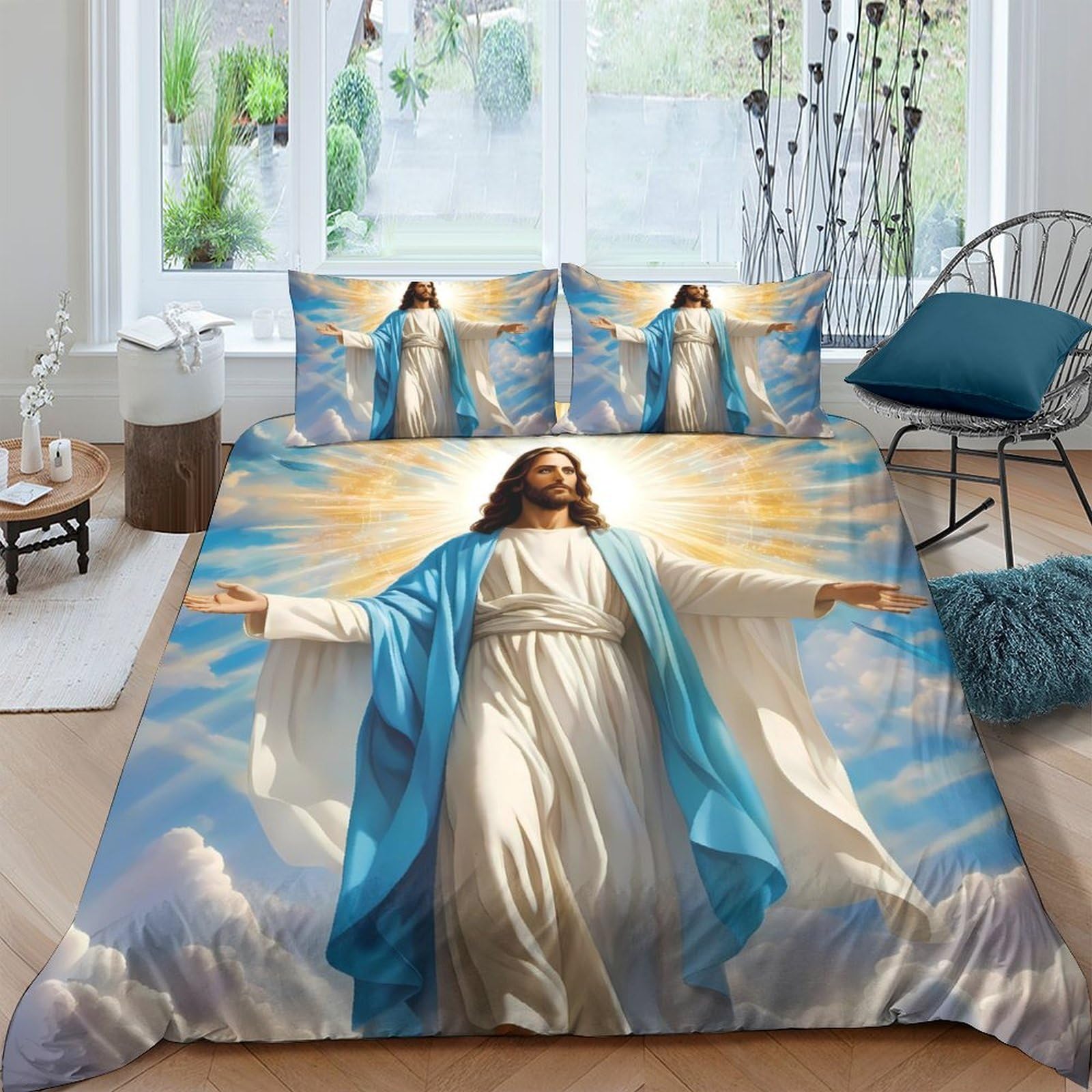 Ctjqhvkz Style-4 3D Printed Sacred Light Fitted Sheet Microfiber Soft Religious Art Mattress Cover For Bedroom Guest Room Decor Single（135X200cm）