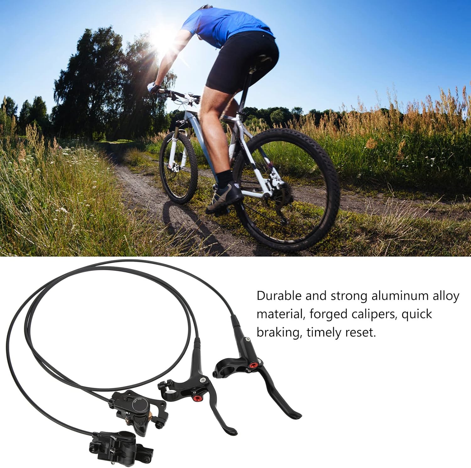 Bike Disc Brake Set Durable Aluminum Alloy Hydraulic Oil Pressure Disc Brake Front 800mm Rear 1400mm for Mountain Bike Cycling Black