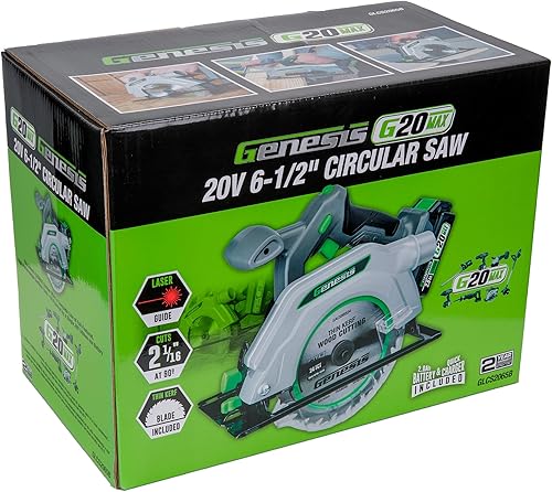 Vista 8 de Genesis G20MAX - Sierra circular inalámbrica de 20 V de 6-1/2 pulgadas con láser y luz LED, incluye hoja de corte fino 24TCT, batería de 2.0 Ah