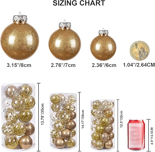 Miniatura 5 de HBlife 30 adornos de decoración de Navidad, 5 estilos de bolas doradas para árbol de Navidad, juego de adornos inastillables de 2.36 pulgadas para