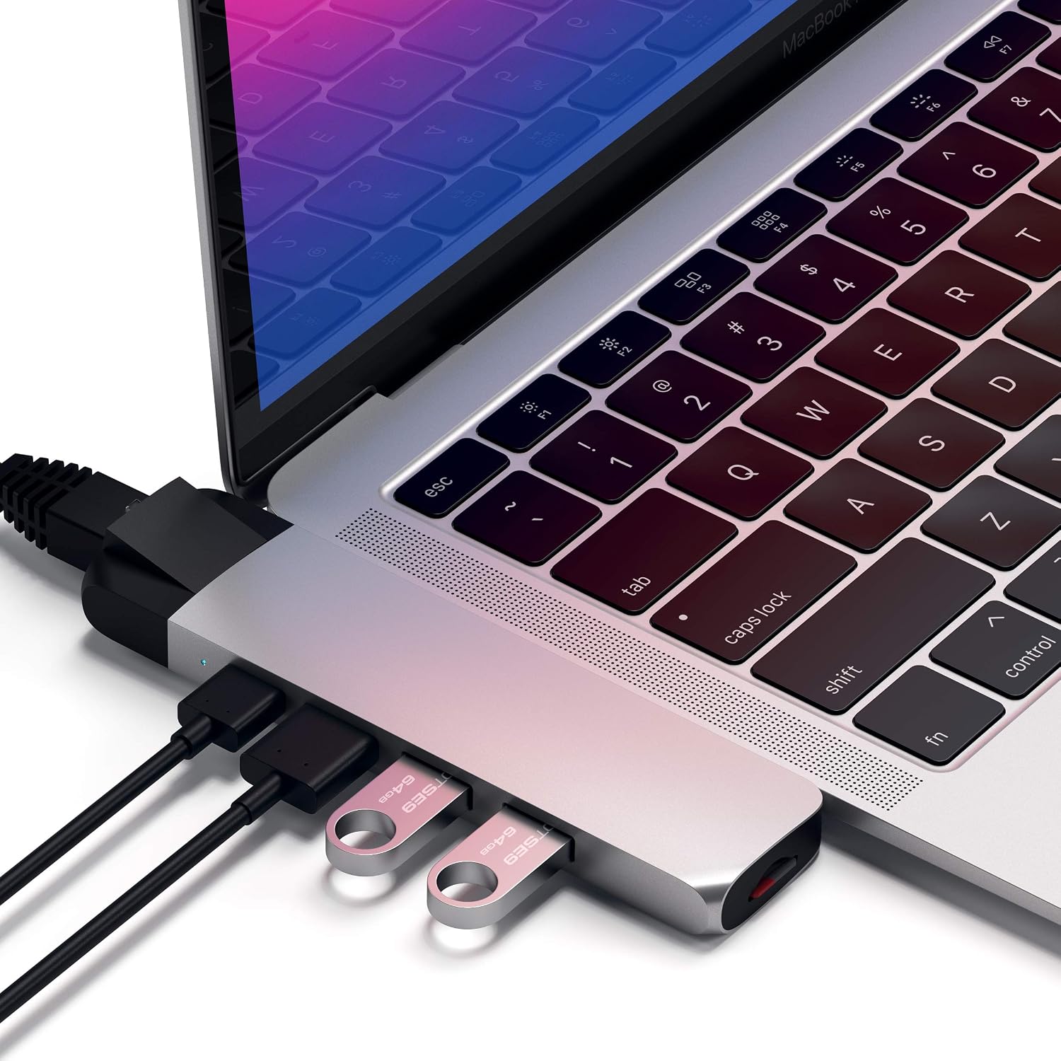 Type-C Pro Hub Adapter with Ethernet - 4K HDMI, USB-C PD, Gigabit Ethernet, USB 3.0, Micro SD Card Slot - for M2/ M1 MacBook Pro/Air (Silver)