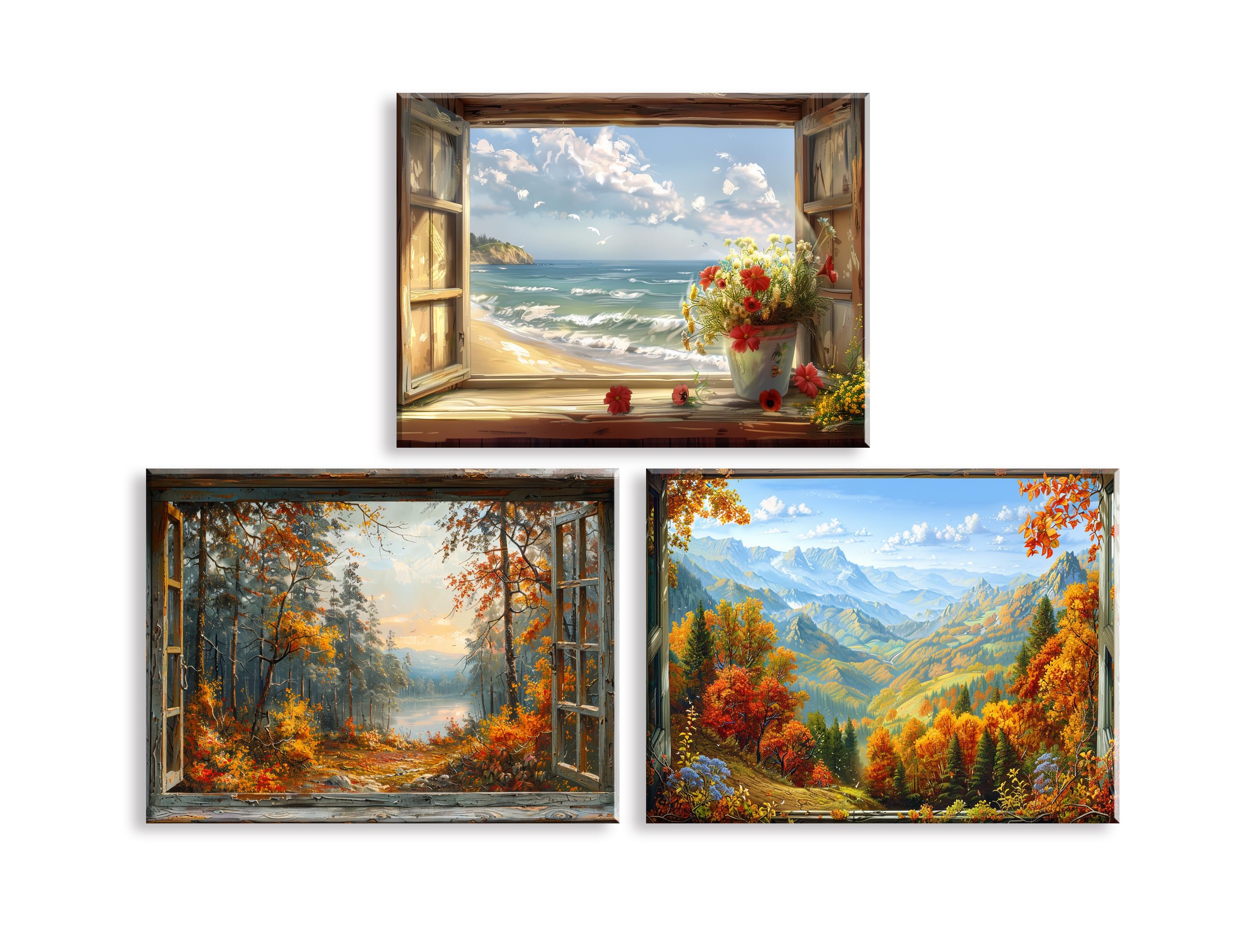 PIY PAINTING Stampa Su Tela, Natura Paesaggio Immagini Moderni Murale, Poster Artistico Autunnale, La Vista Dalla Finestra, Arte Murale Su Tela Seaside Per Camera Letto Soggiorno Ingresso, 3x30x40 cm