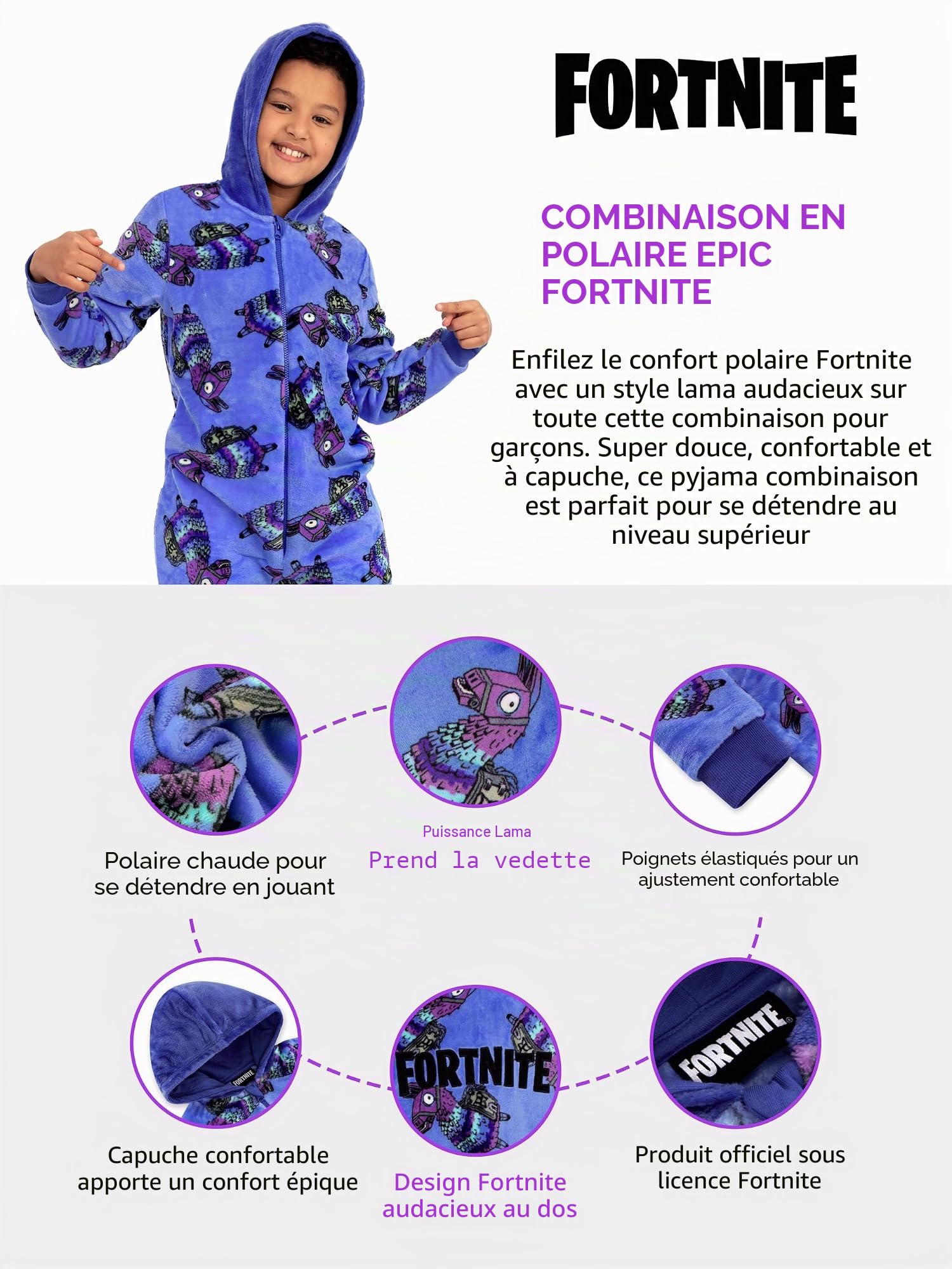 Fortnite Combinaison, Combinaison Garçon Lama, Pyjama Enfant Gamer, Pyjama Combinaisons Garçon en Polaire
