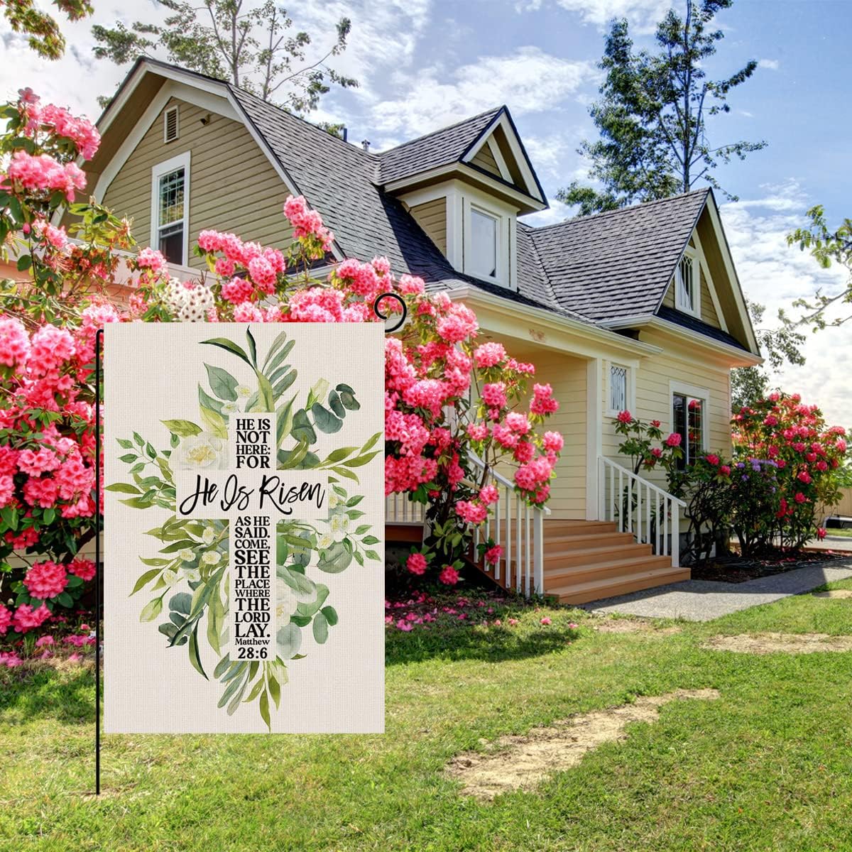 He is Risen Spring Easter Garden Flag Vertical Double Sided Watercolor Floral Easter Cross Garden Flag, Seasonal Outdoor Farmhouse Small Flag for Yard Lawn Decor 12.5 x 18 Inch - Image 7