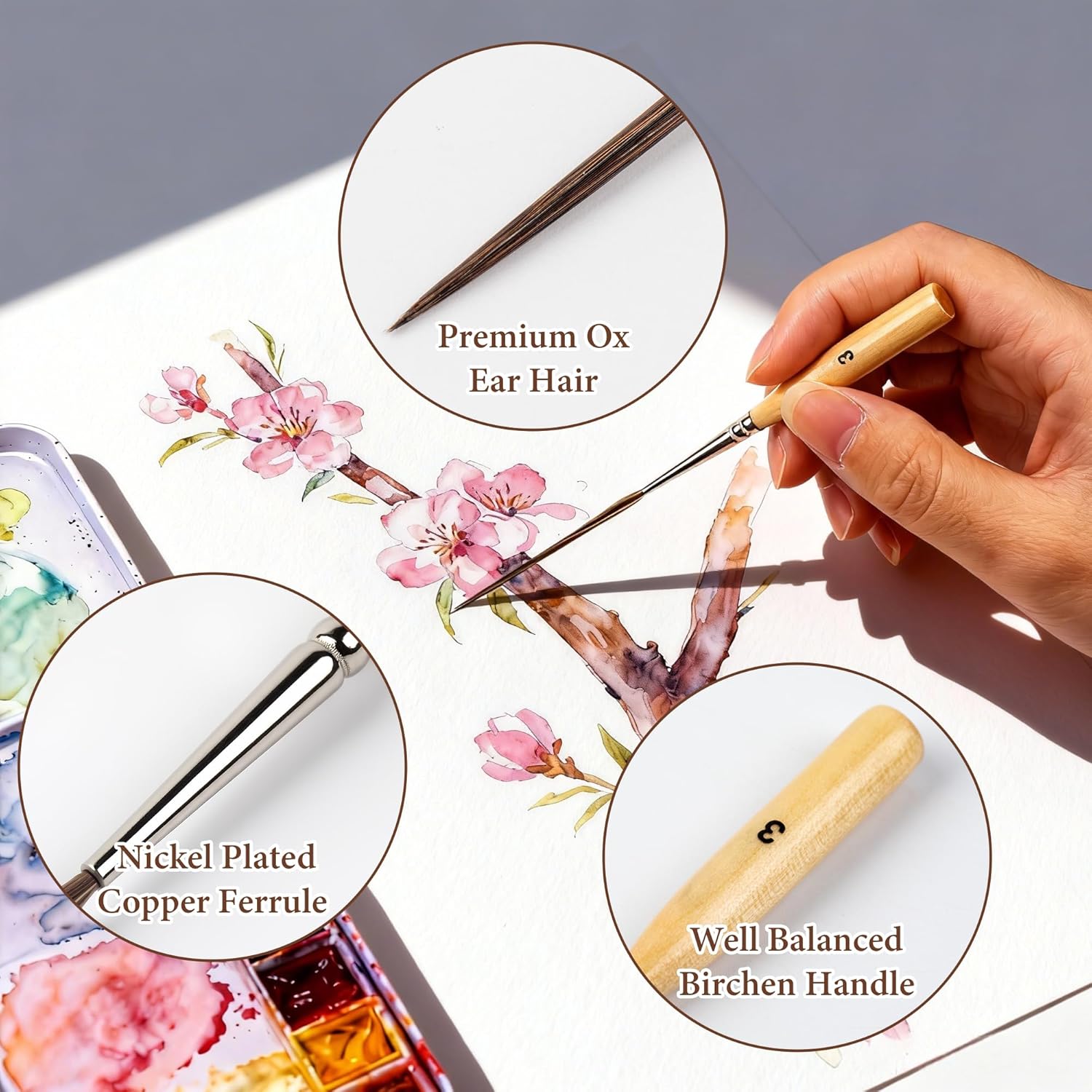 Long Liner Brushes,5PCS Ox Ear Hair Detail Paint Brush Set,Pinstriping Brush for Filling Corners, Marking, Outlining, Watercolor Acrylic Oil