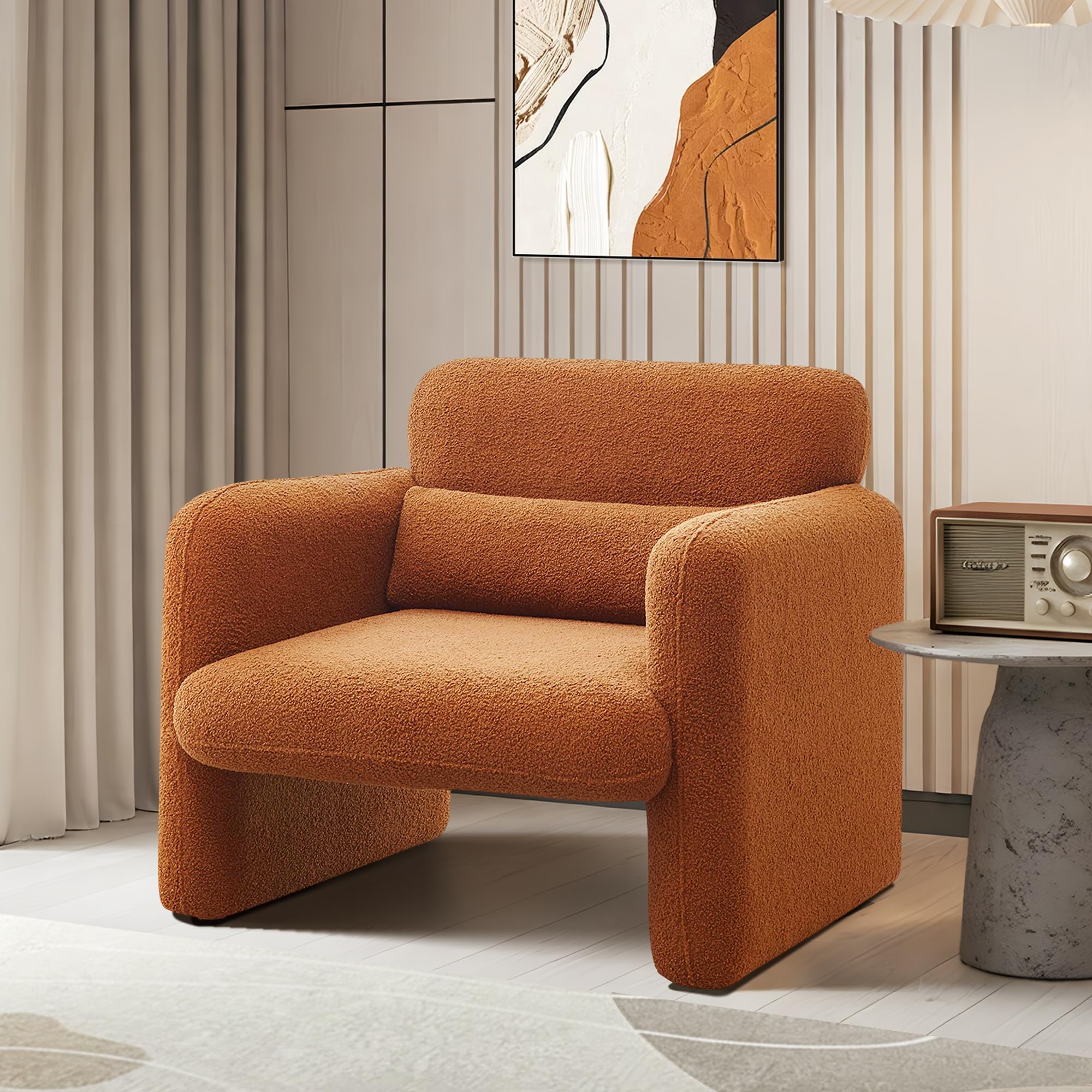 VASOENY 33.86" Accent Chairs, Modern Sherpa Fabric Armed Chair Comfy Upholstered Armchair Leisure Single Sofa Chair with a Waist Pillow for Bedroom,