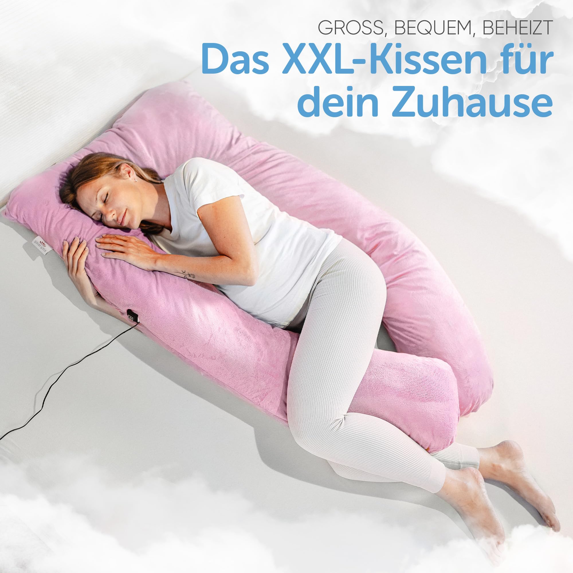 Seitenschläferkissen [Beheizt] XXL Schwangerschaftskissen | U Form |Schlafkissen mit Bezug für Ischias-, Hüft-, Knie & Rückenschmerzen | Erikaviolett